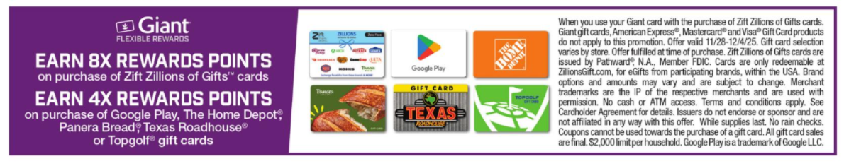 [EXPIRED] Giant Food: Earn 8X Flexible Rewards Points on Zift Zillions ...