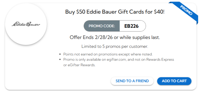 [EXPIRED] eGifter.com: 20% Off Eddie Bauer Gift Cards – GCanywhere